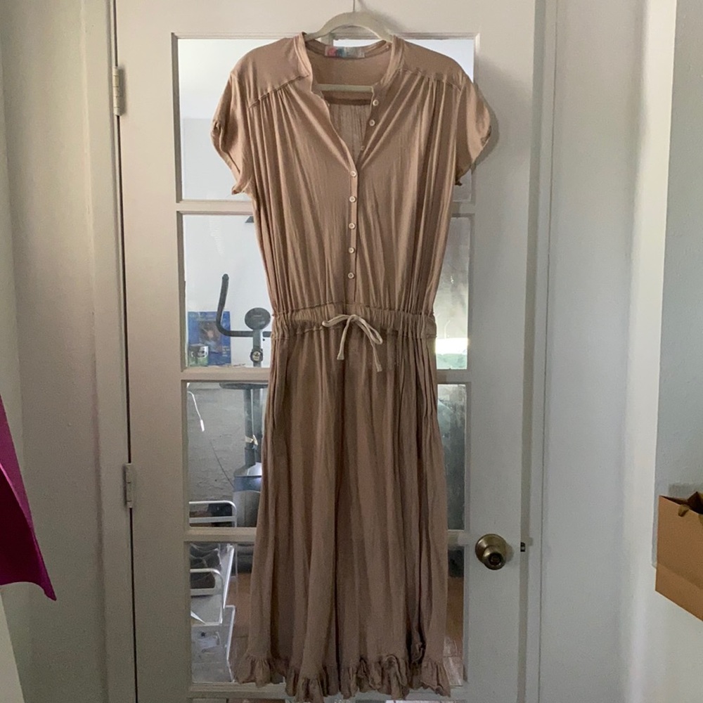 Free People Beach tan button down midi dress
